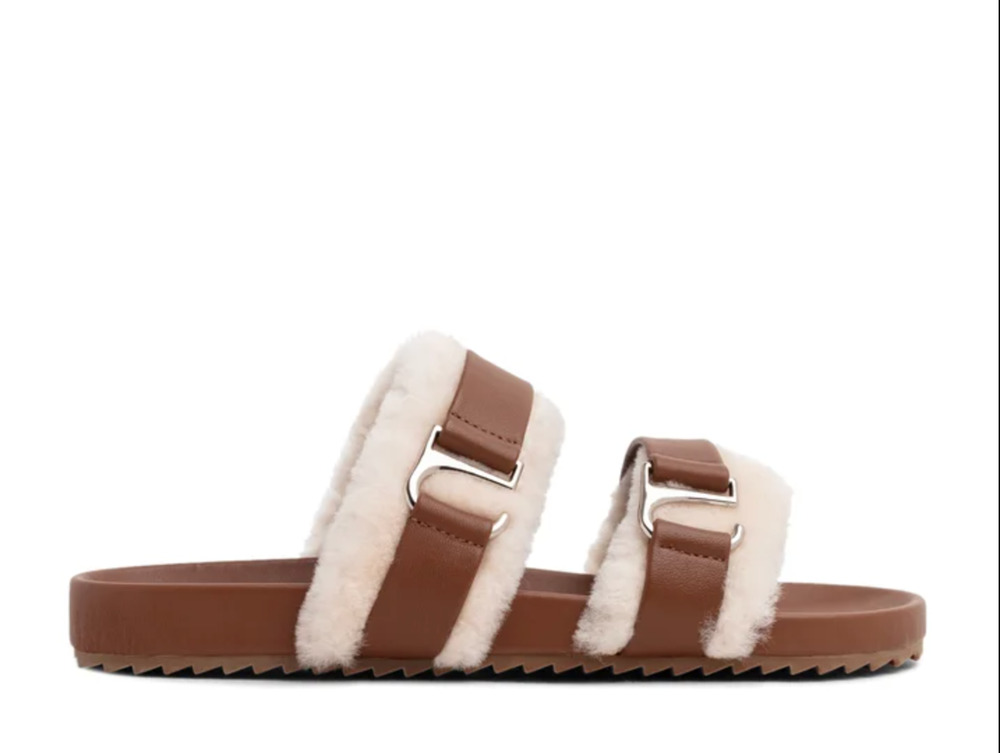 Senso Womens Dalley Slide Sandals EU 42 US 12 M Brown Leather Shearling NWOB
